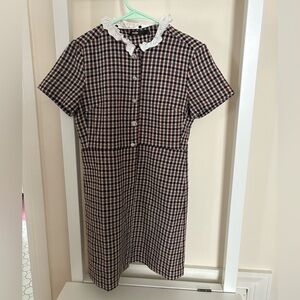 Maje Black and Brown Plaid Dress with White Lace